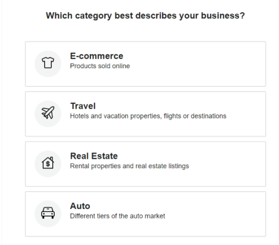 Choose a category that best describes your business and then click next