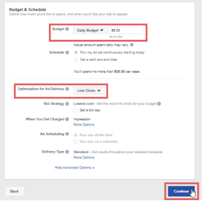 Choose your budget and ad placements. Facebook recommends going with automatic placement. Next, depending on your particular goals for this campaign, enter your ad budget.