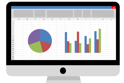 Screen showing pie chart and bar graph